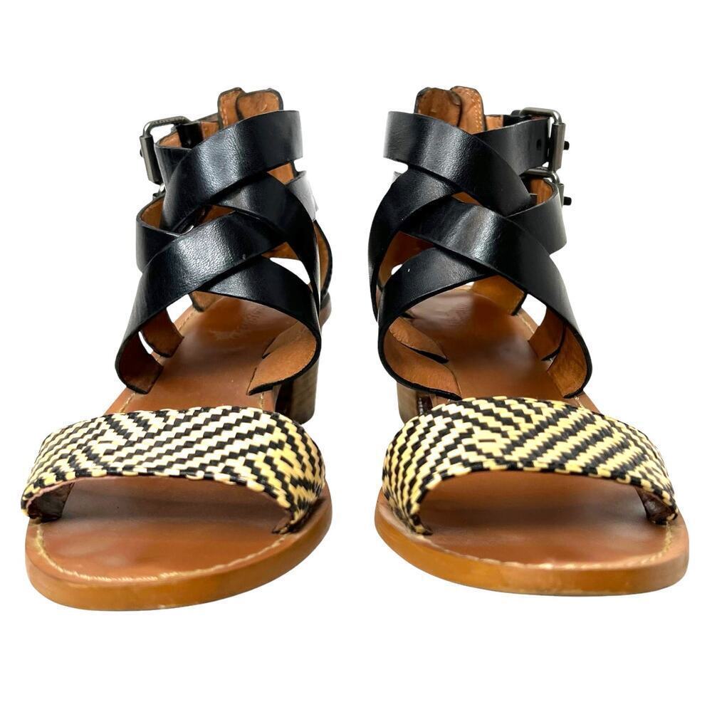 MADEWELL the Lora Leather Ankle Wrap Sandal in Black and Cream Women’s Size 6 - Picture 4 of 11